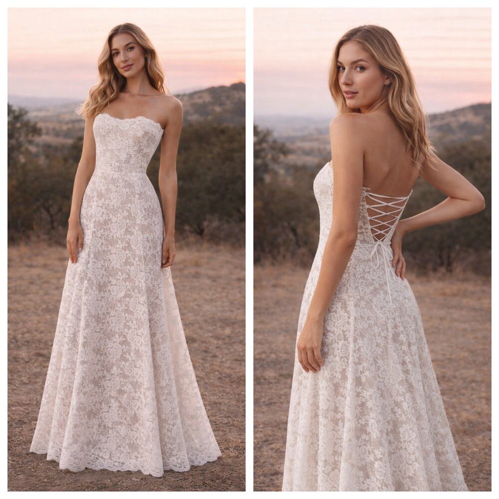 V. Chapman BHLDN Whitby Lace Wedding Dress Size 14 Strapless Corset Bridal Gown